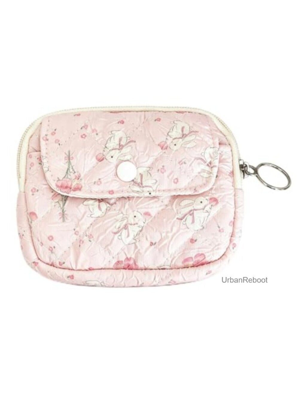 Quilted Cotton Floral Coin Purse Keychain Wallet Zipper Rabbit